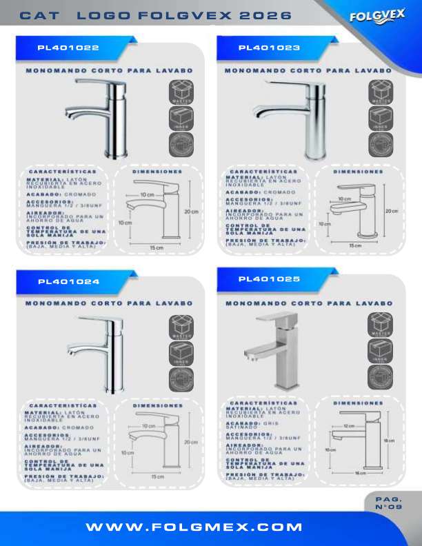 Grifería para baño · colección 010 CAT-21-P010
